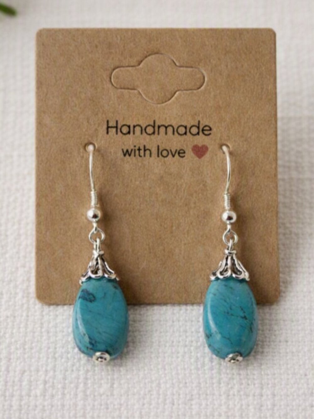 Turquoise Stone & Silver Wire Earrings – Handmade with Love